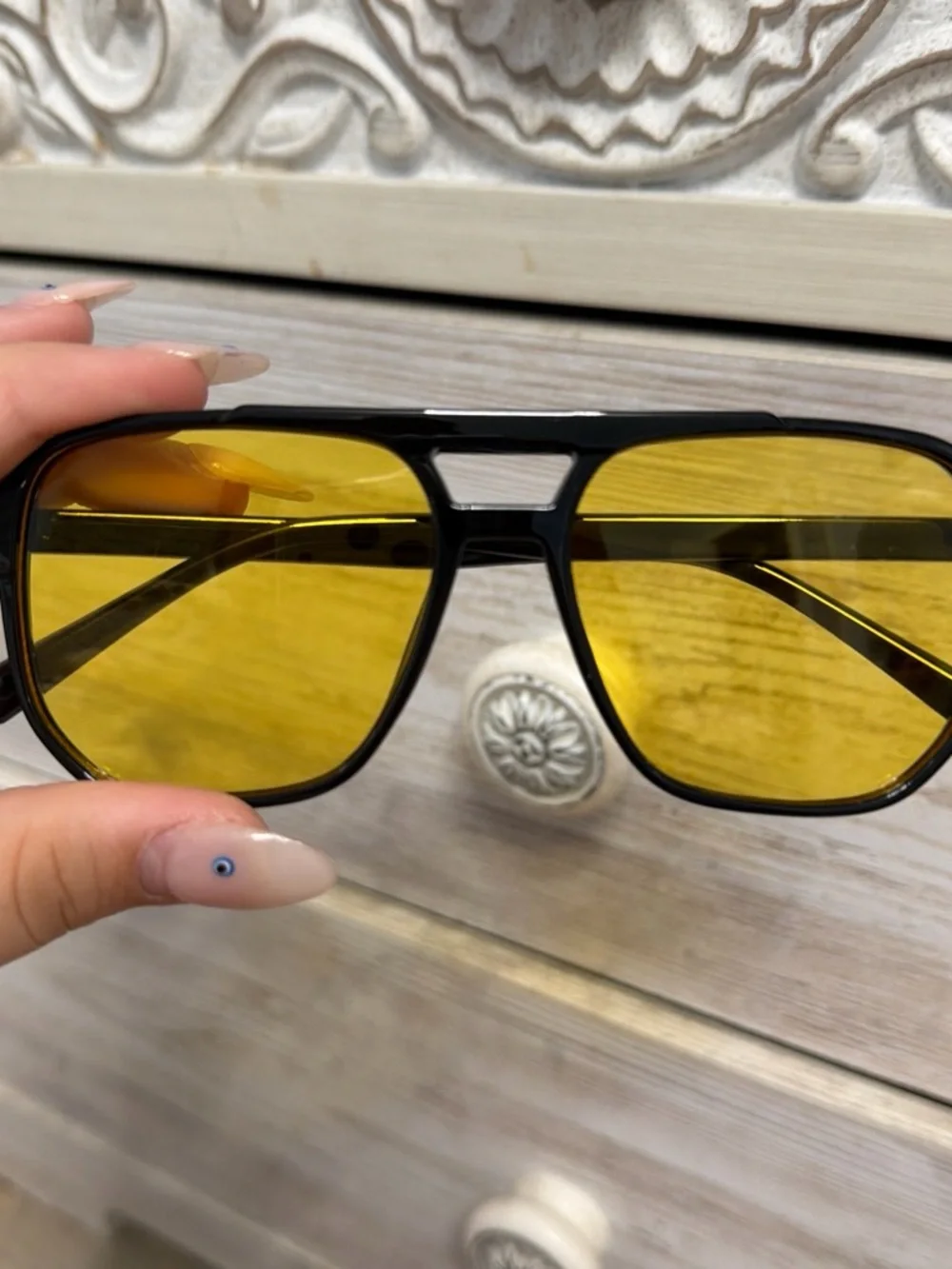 Black Frame Yellow Lens Aviator Sunglasses - Women’s Accessory